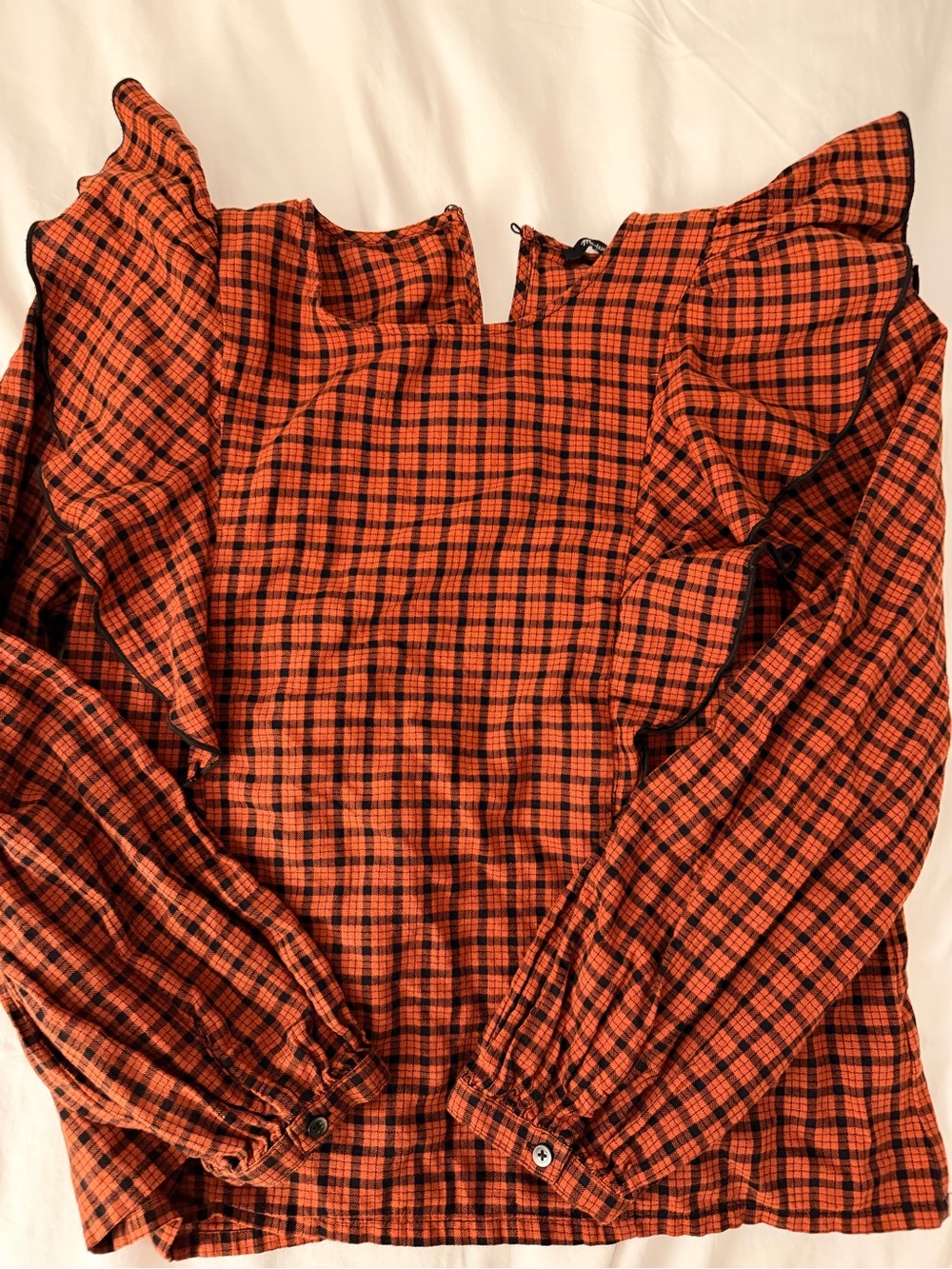 Madewell Brown and Black Ruffled Blouse